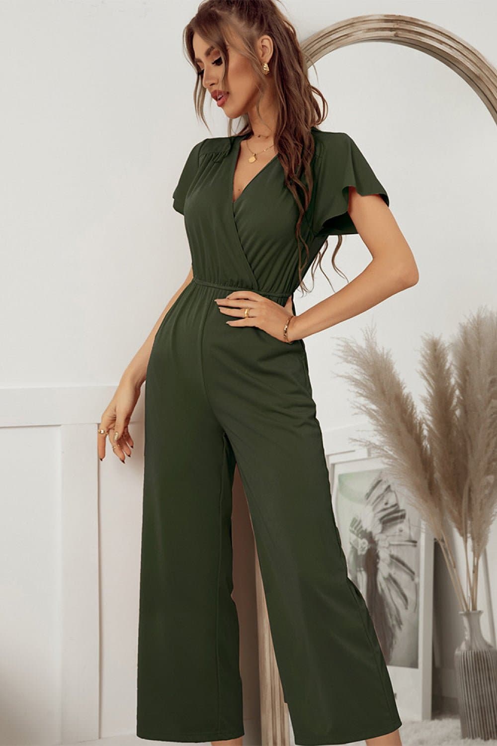 Flutter Sleeve Surplice Jumpsuit - Love culture store