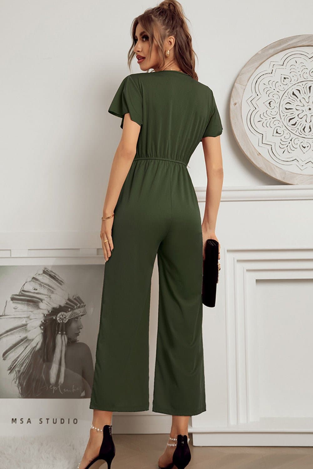 Flutter Sleeve Surplice Jumpsuit - Love culture store