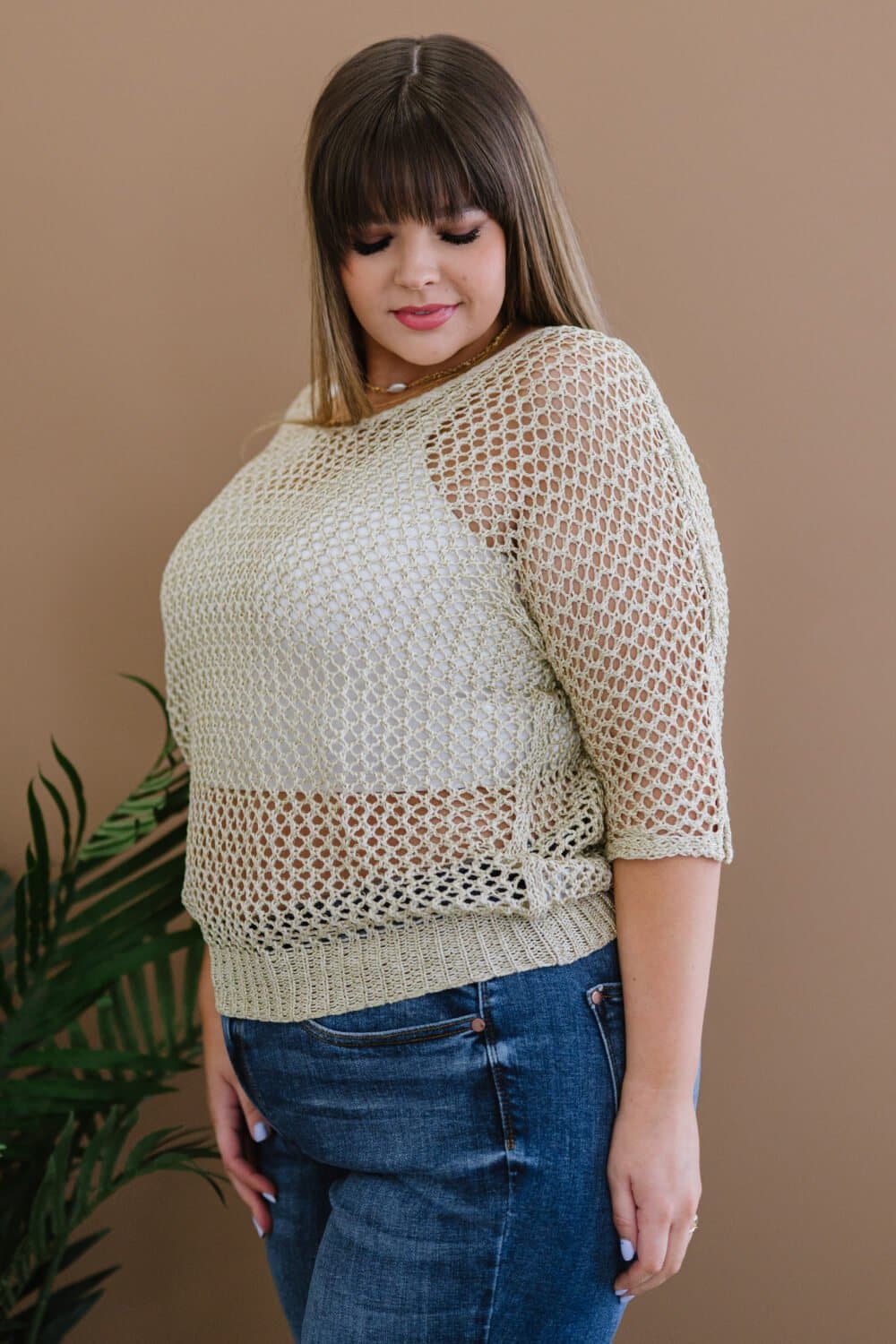 GeeGee Gracefully Golden Full Size Run Openwork Sweater - Love culture store