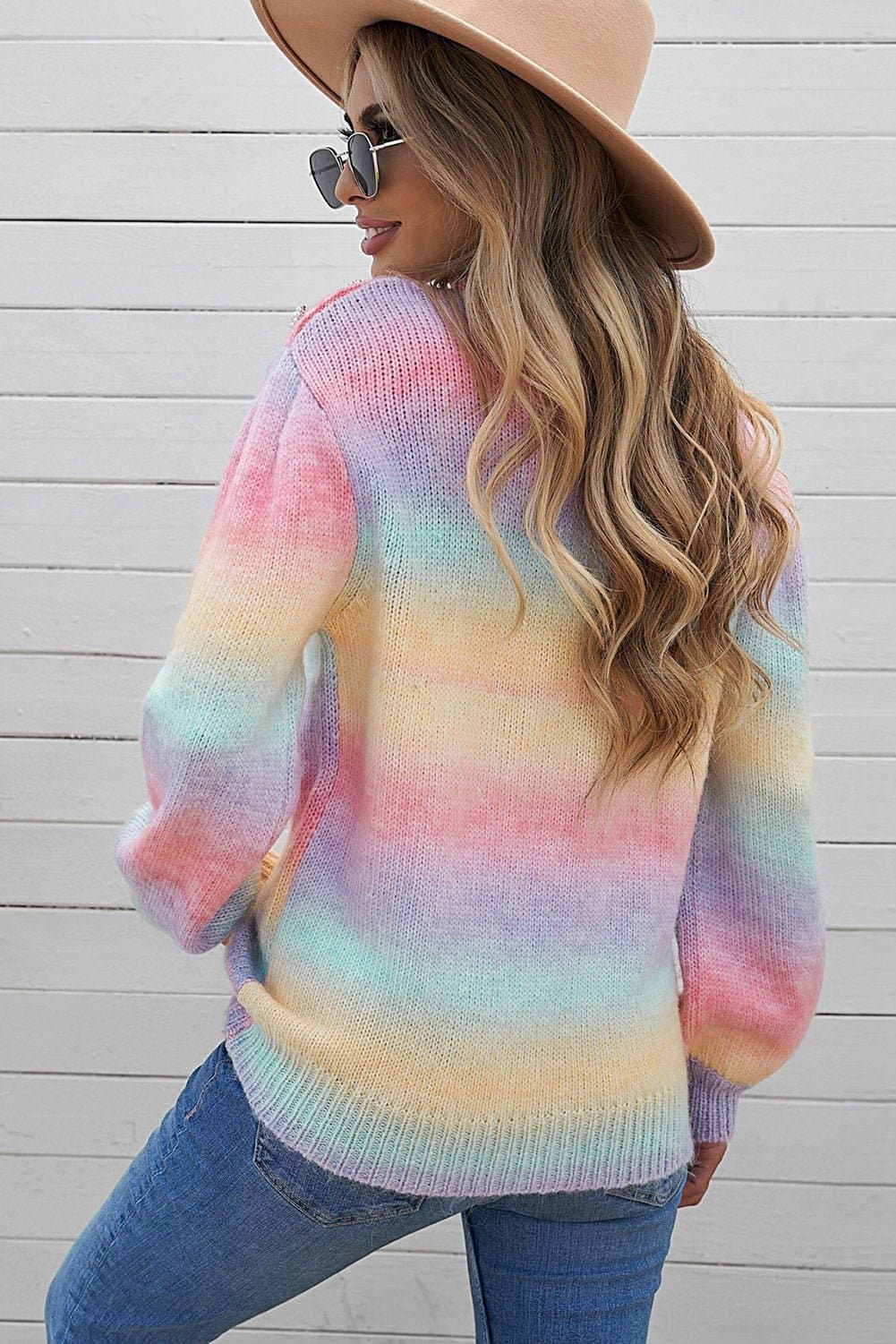 Gradient Stripes Bishop Sleeve Sweater - Love culture store