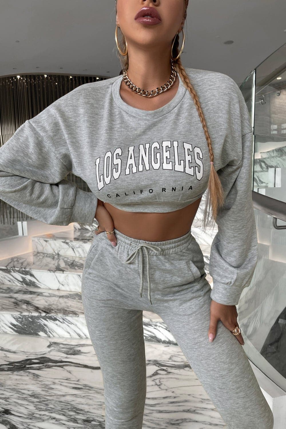 Graphic Dropped Shoulder Cropped Top and Stacked Pants Set - Love culture store