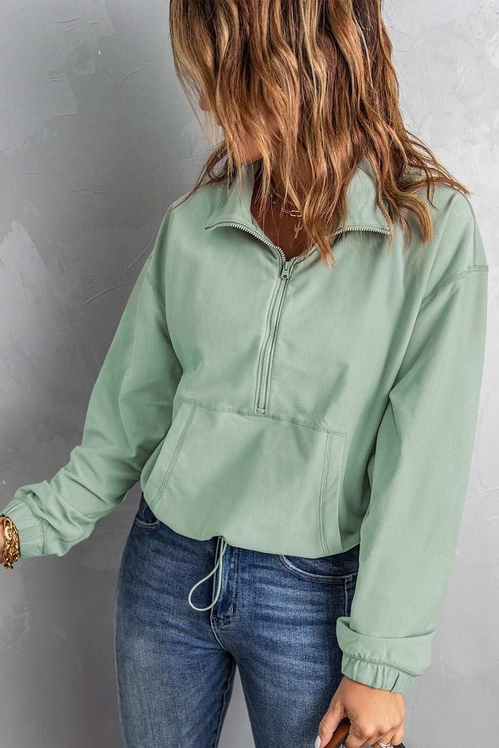 Half-Zip Exposed Seam Drawstring Hem Sweatshirt - Love culture store