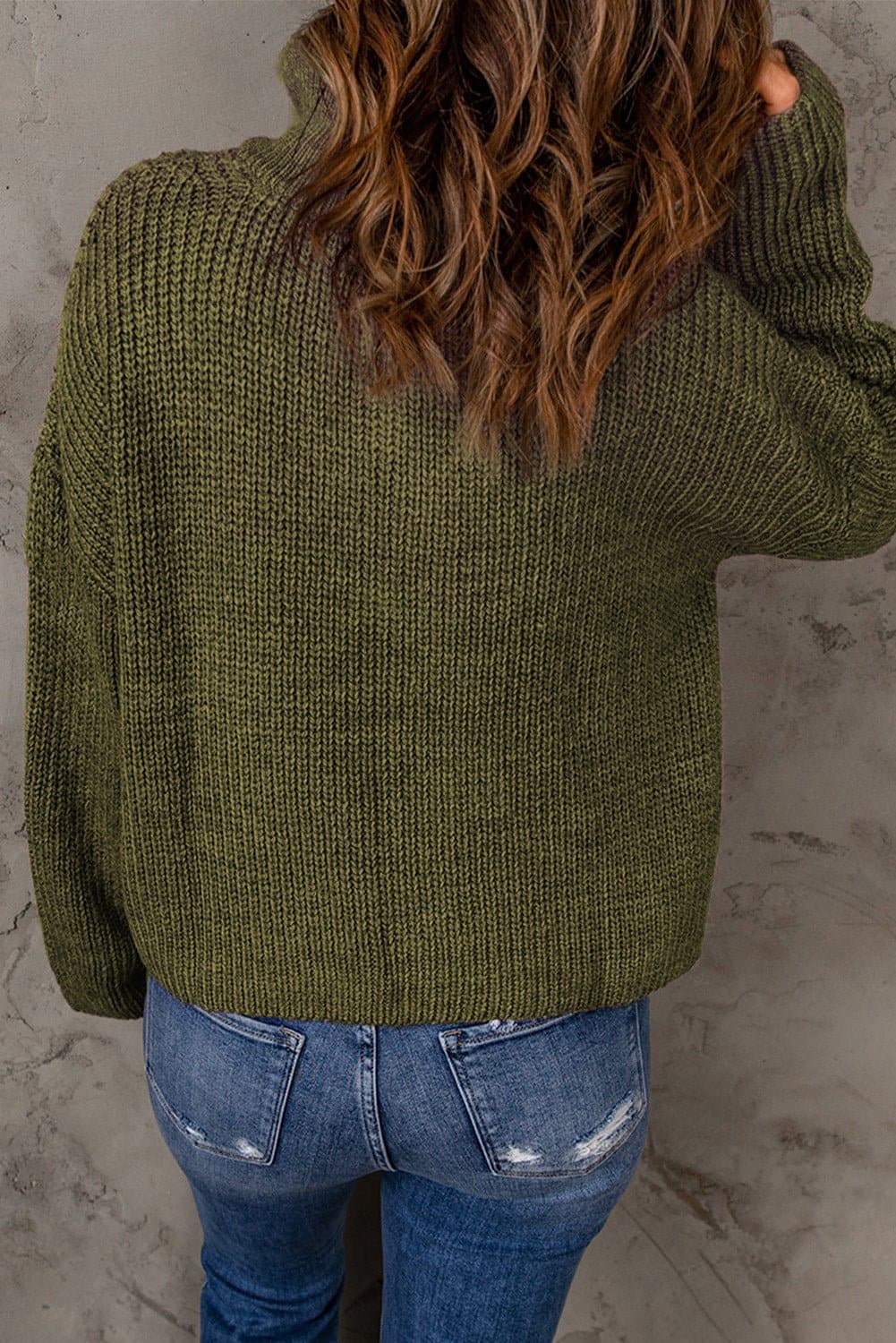 Half Zip Rib-Knit Dropped Shoulder Sweater - Love culture store