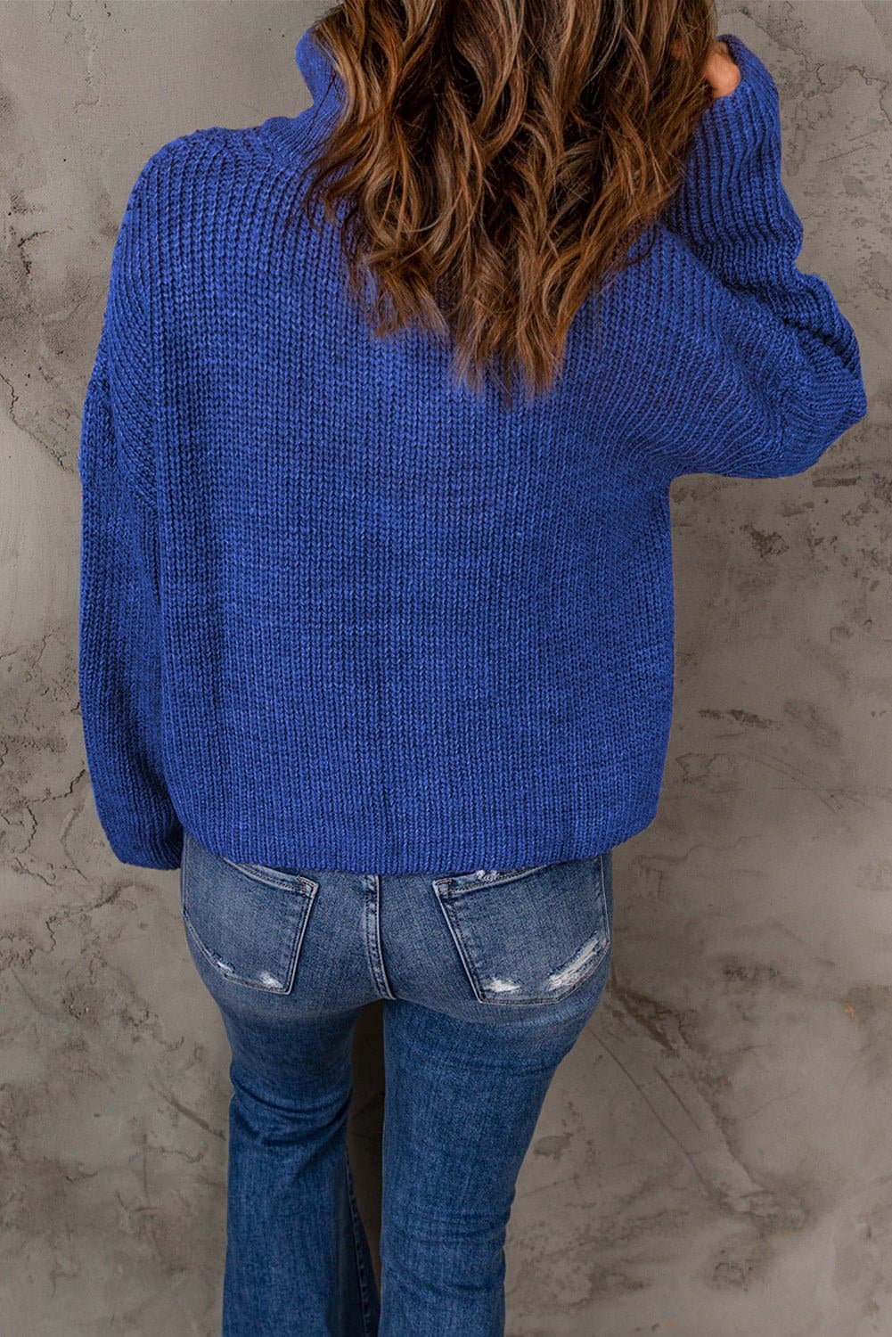 Half Zip Rib-Knit Dropped Shoulder Sweater - Love culture store
