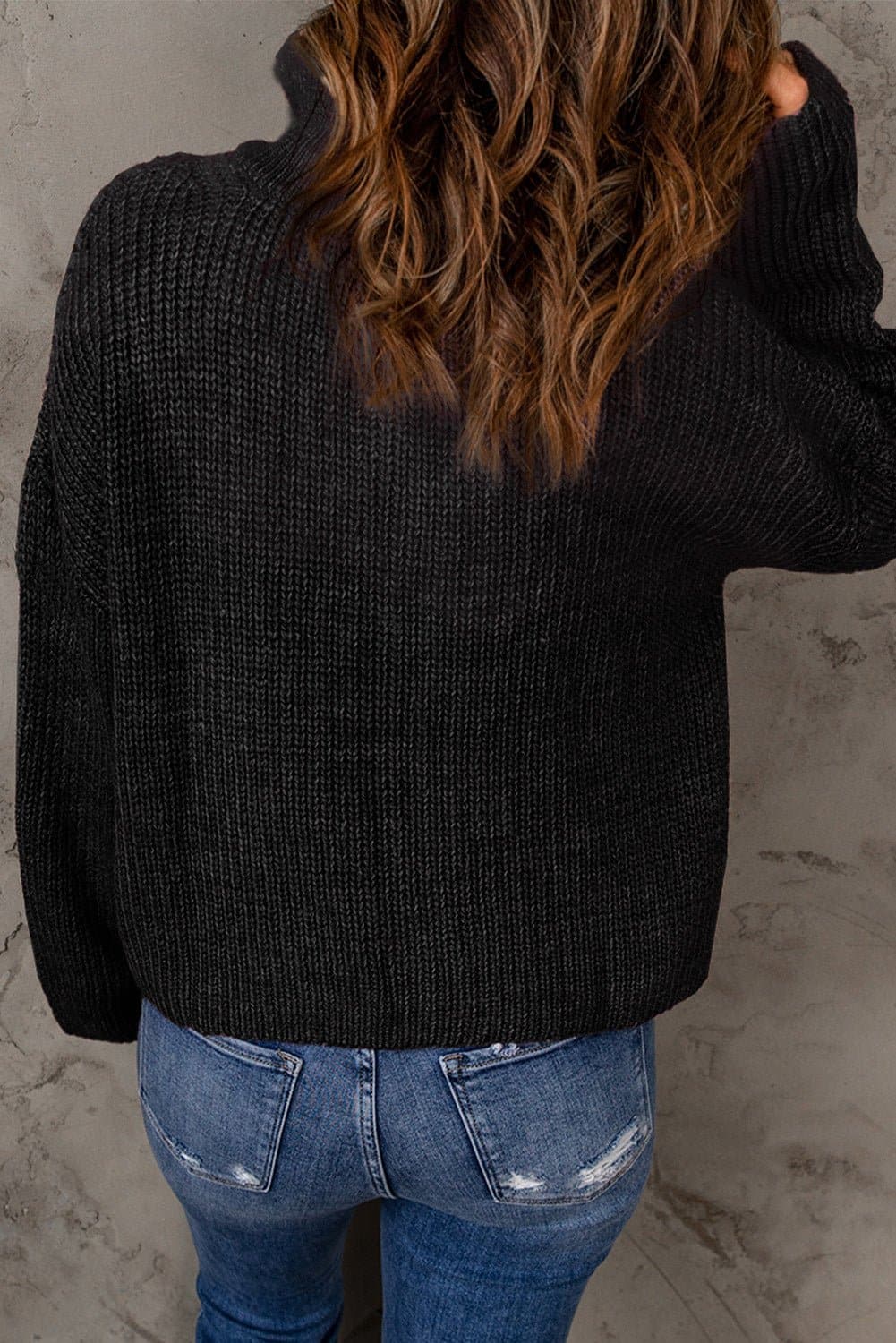 Half Zip Rib-Knit Dropped Shoulder Sweater - Love culture store