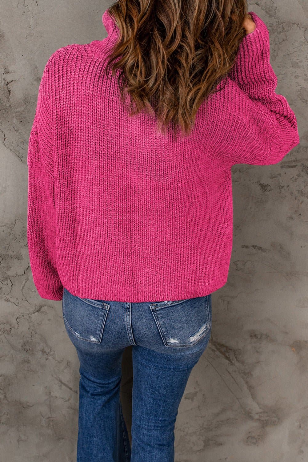 Half Zip Rib-Knit Dropped Shoulder Sweater - Love culture store