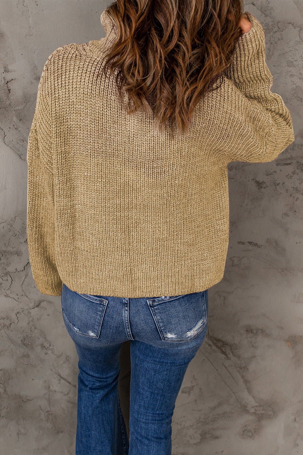 Half Zip Rib-Knit Dropped Shoulder Sweater - Love culture store
