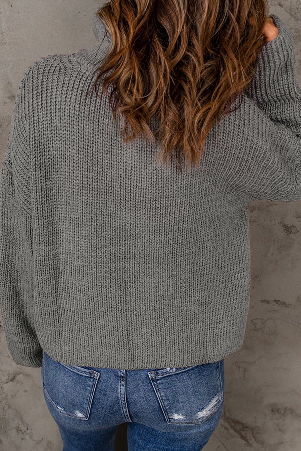 Half Zip Rib-Knit Dropped Shoulder Sweater - Love culture store