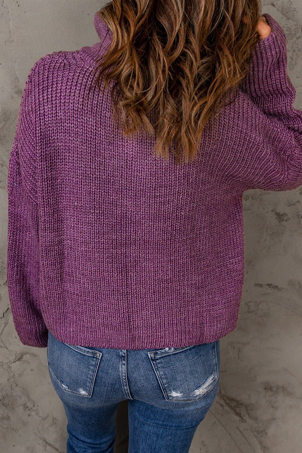Half Zip Rib-Knit Dropped Shoulder Sweater - Love culture store
