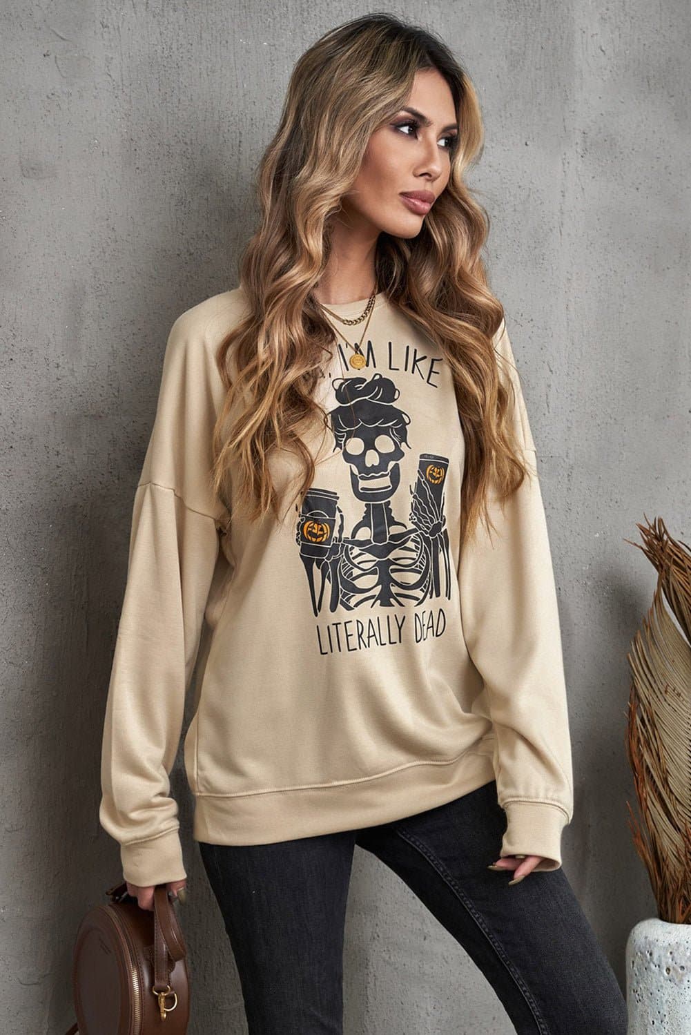 Halloween Skeleton Graphic Dropped Shoulder Sweatshirt - Love culture store
