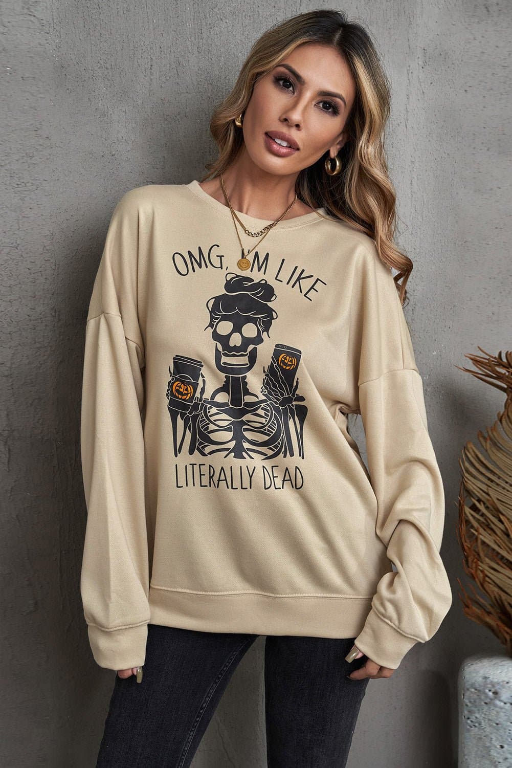 Halloween Skeleton Graphic Dropped Shoulder Sweatshirt - Love culture store