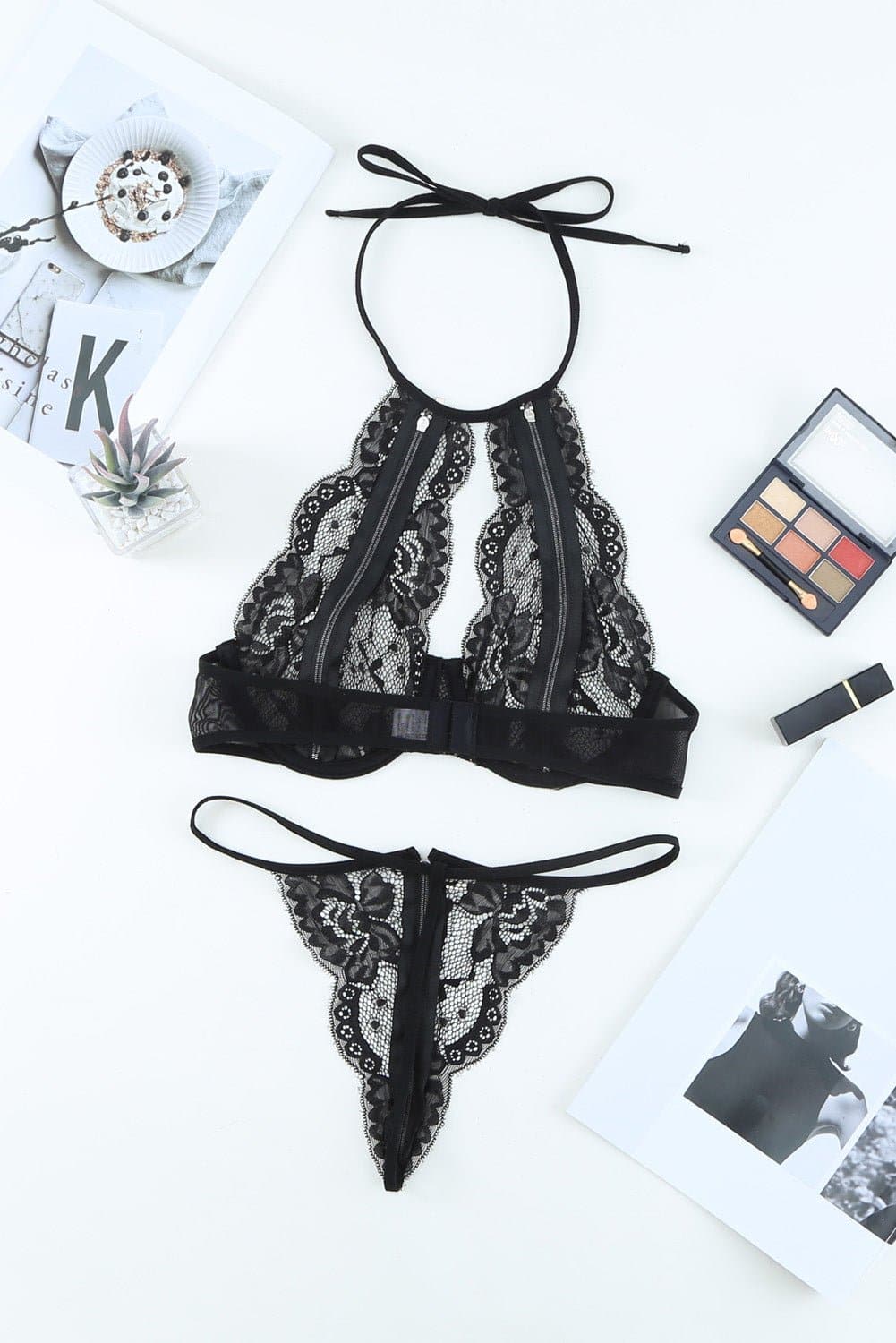 Halter Neck Two-Piece Lace Lingerie Set - Love culture store