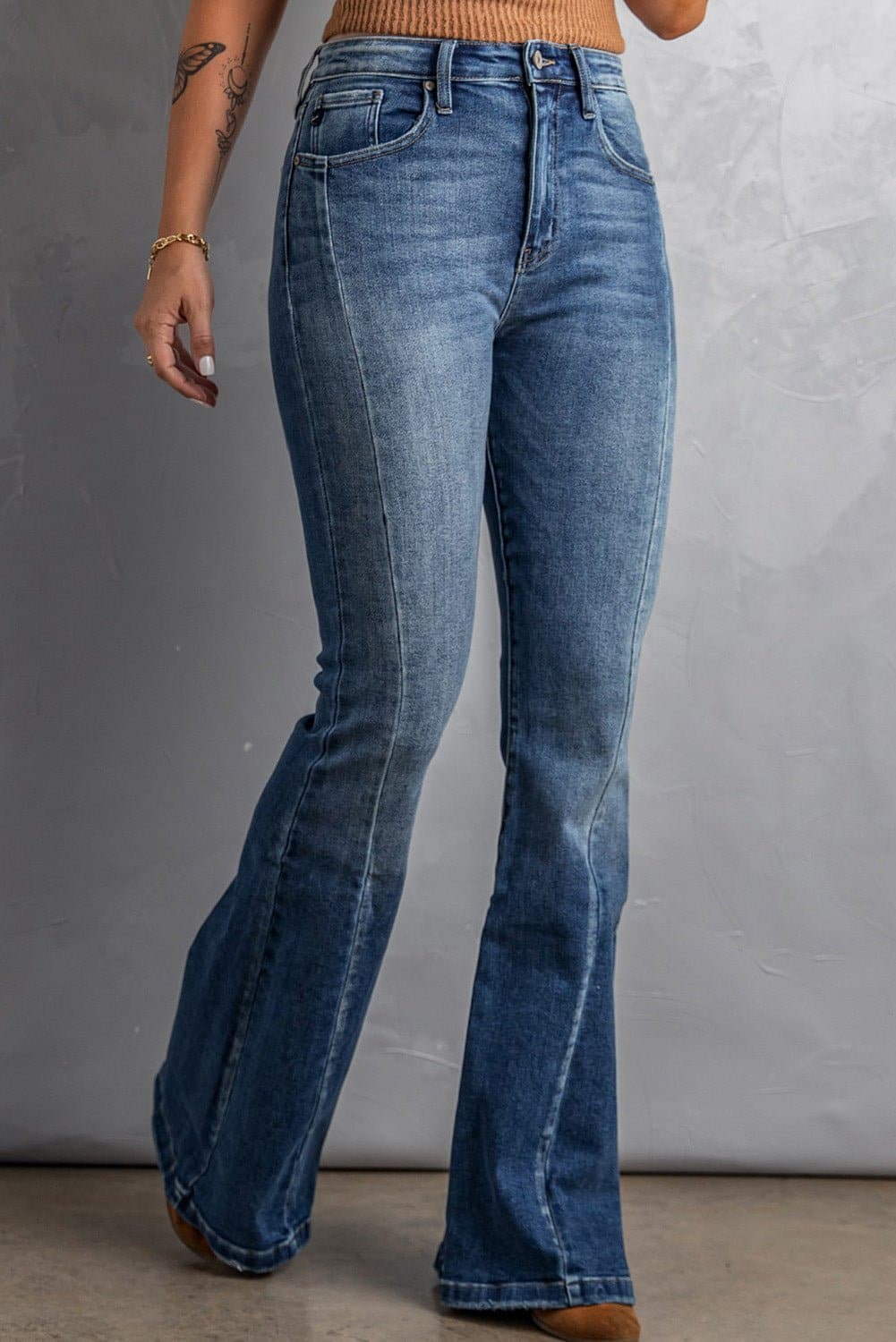 High Waist Flare Jeans with Pockets - Love culture store