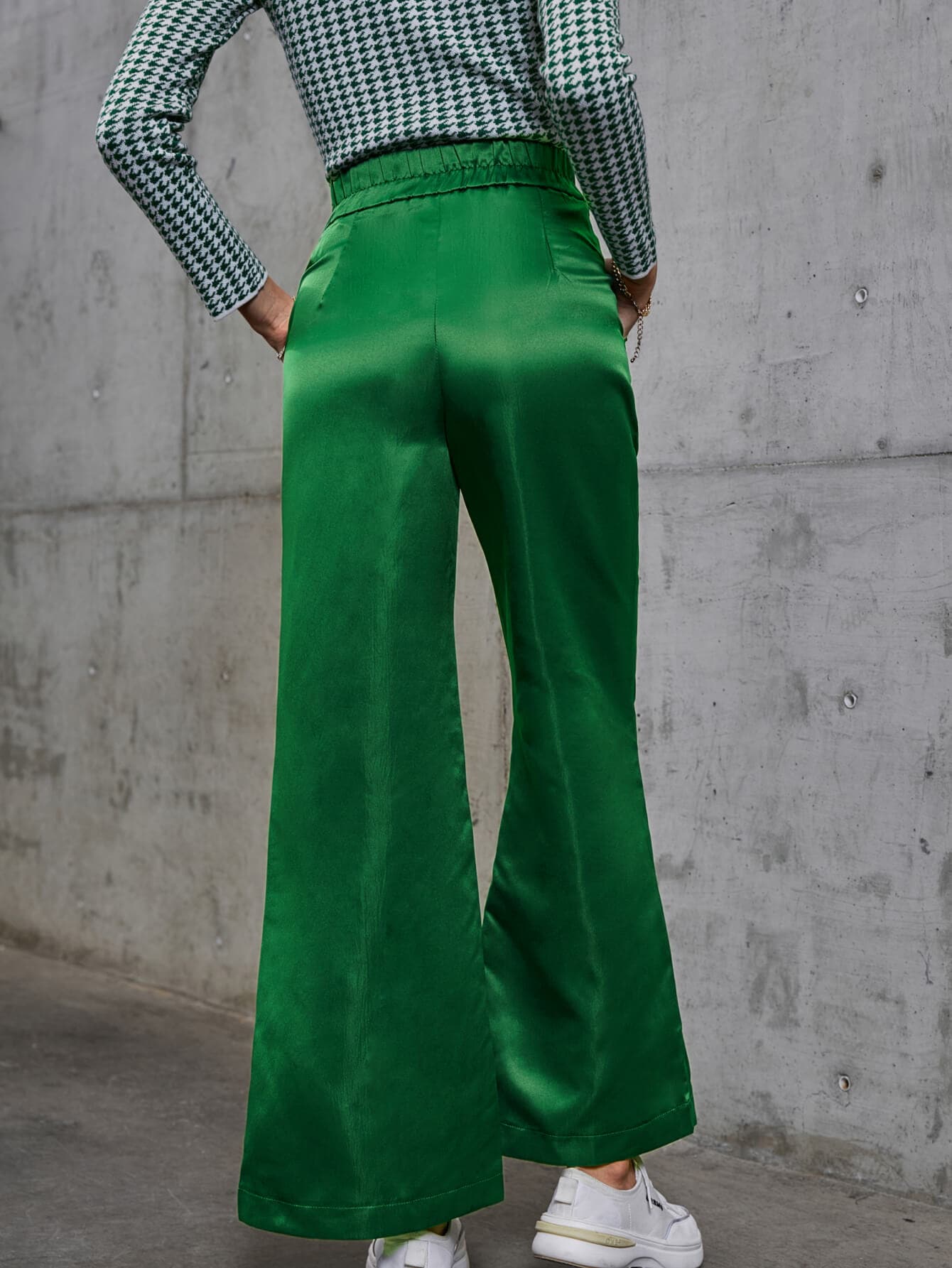 High Waist Satin Flare Pants with Pockets - Love culture store
