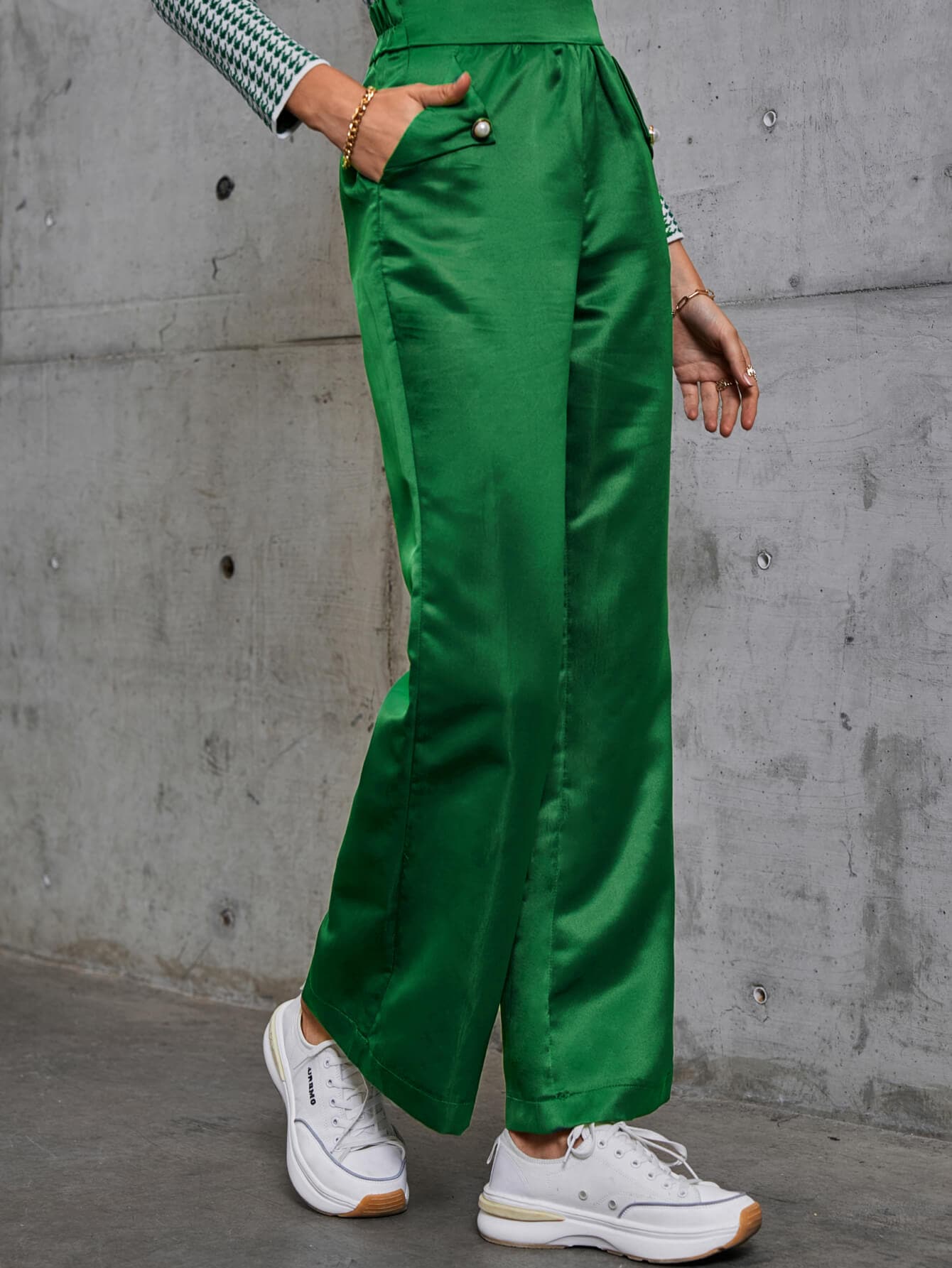 High Waist Satin Flare Pants with Pockets - Love culture store