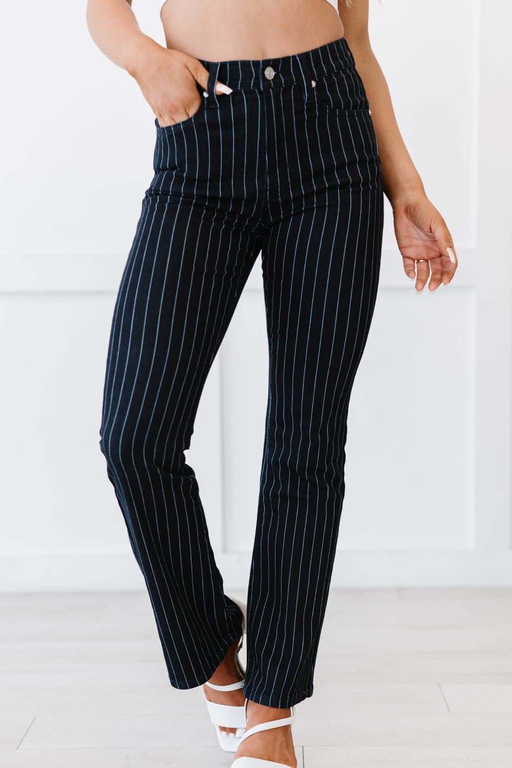 Kancan Peyton Pinstripe Petite Bootcut Jeans - Love culture store