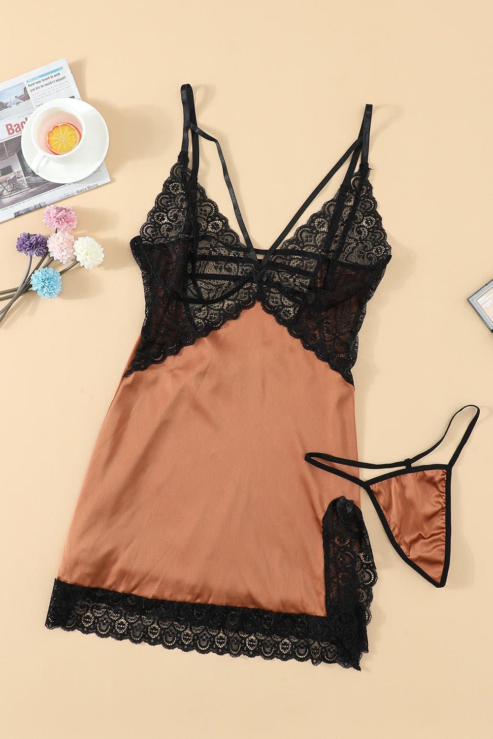 Lace Spice Satin Babydoll with Slit - Love culture store