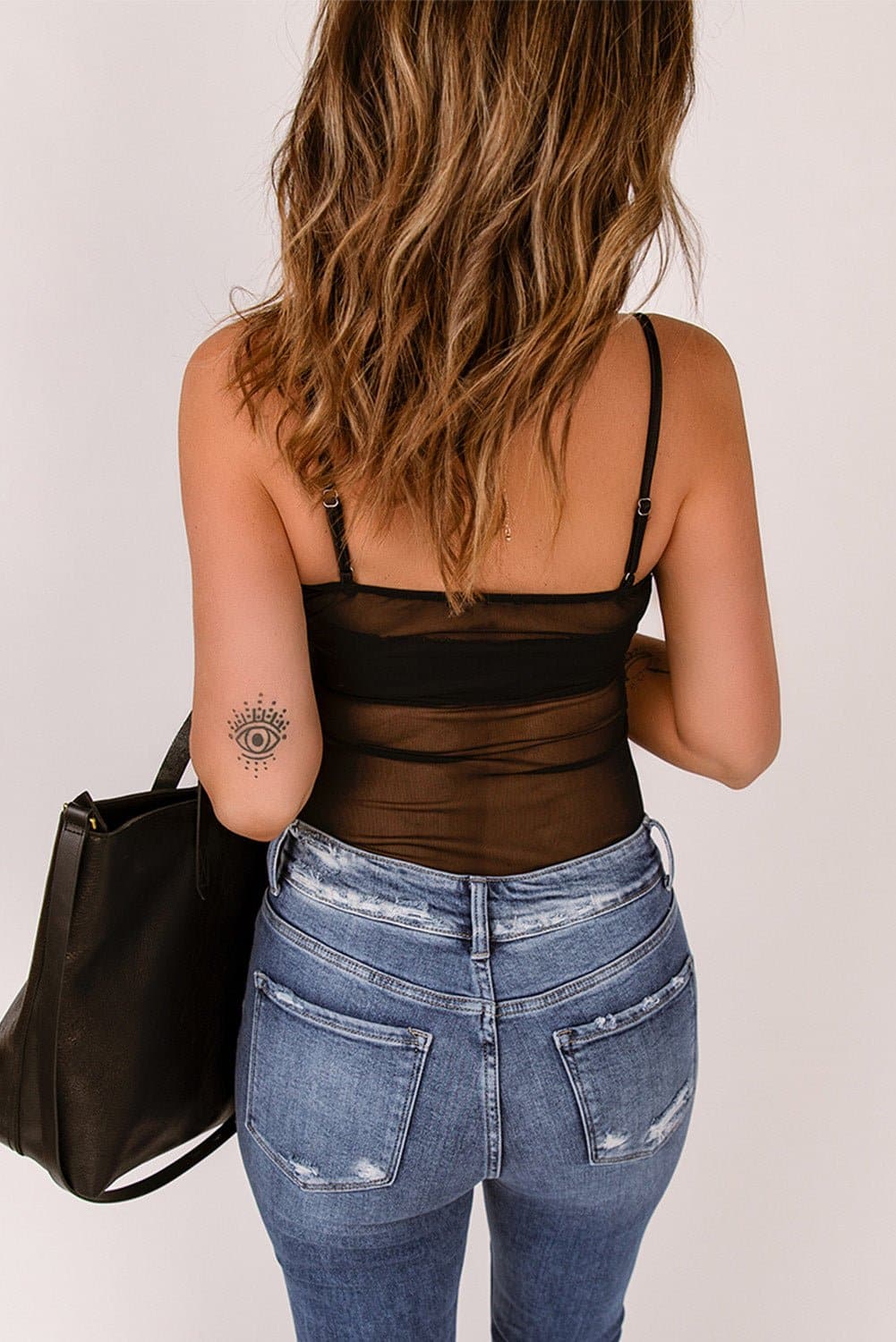 Lace Spliced Mesh Adjustable Strap Bodysuit - Love culture store