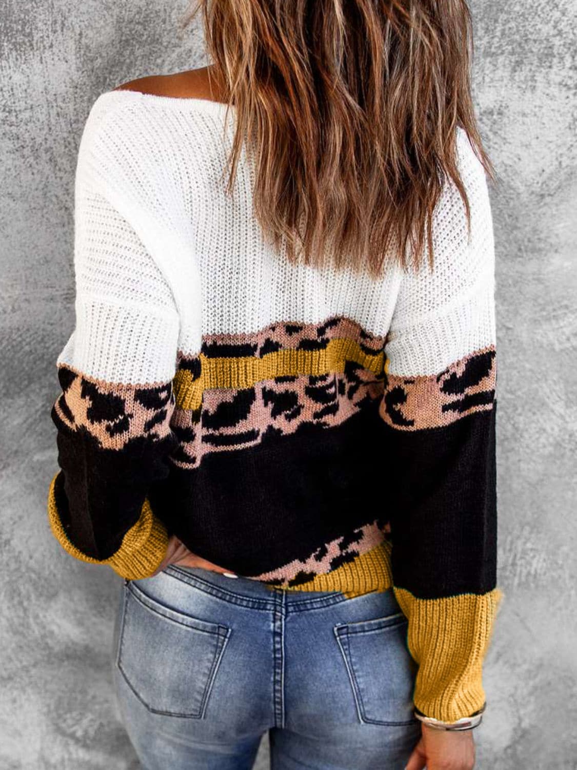 Leopard Color Block V-Neck Rib-Knit Sweater - Love culture store