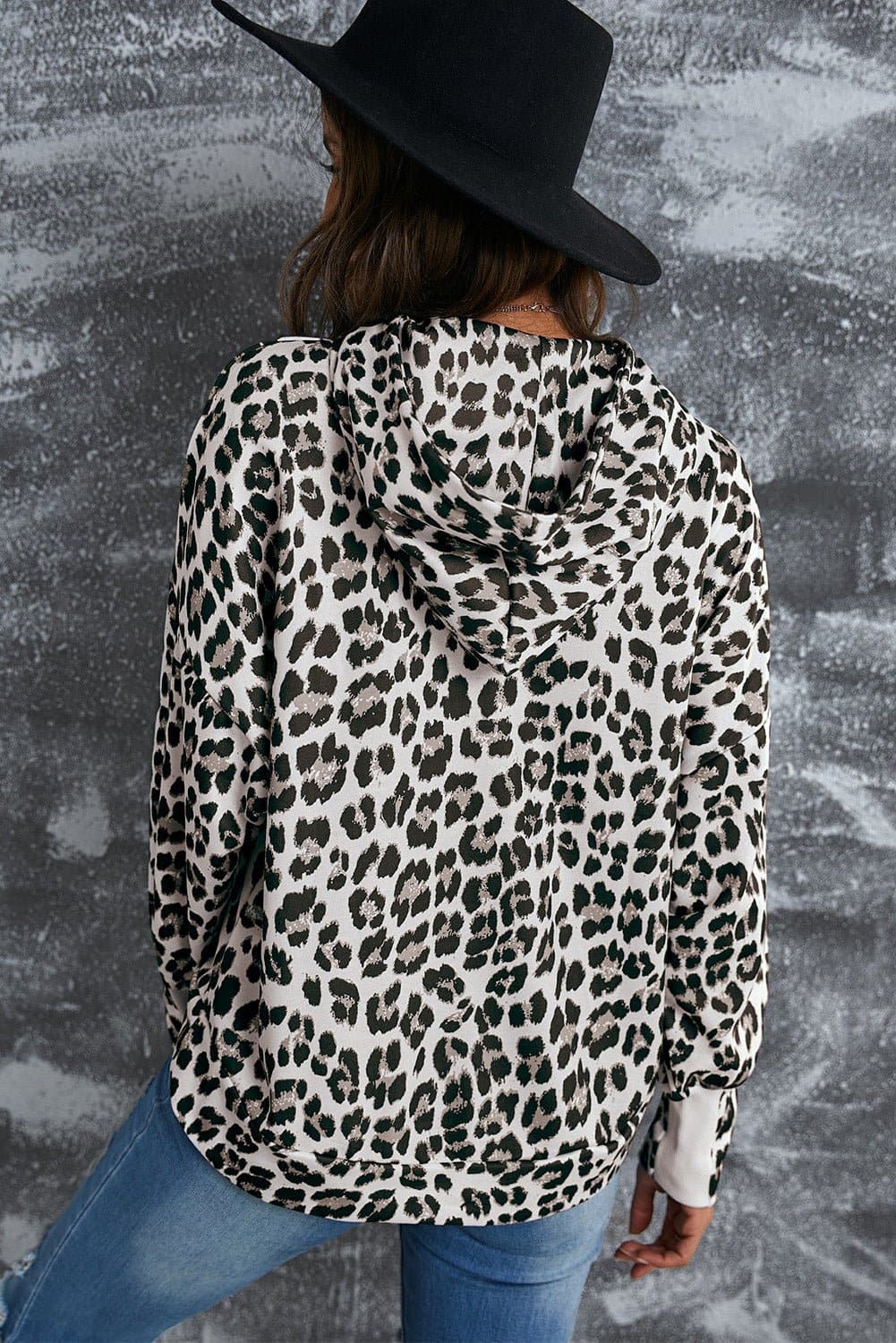 Leopard Print Drawstring Hoodie with Kangaroo Pocket - Love culture store