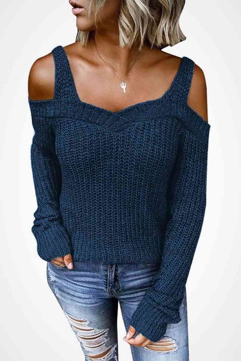 Long Sleeve Cold Shoulder Sweater - Love culture store