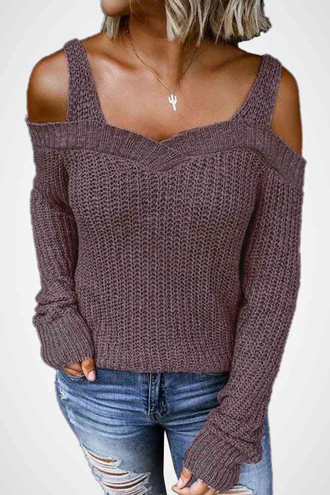 Long Sleeve Cold Shoulder Sweater - Love culture store