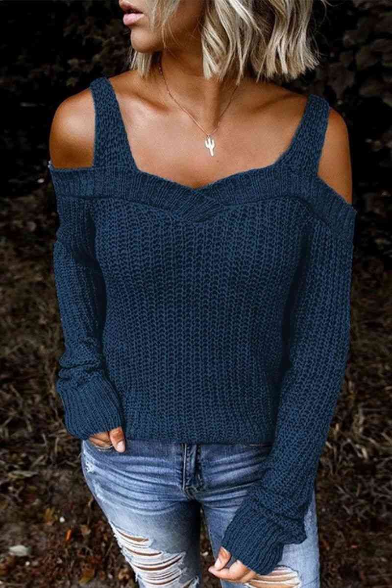 Long Sleeve Cold Shoulder Sweater - Love culture store