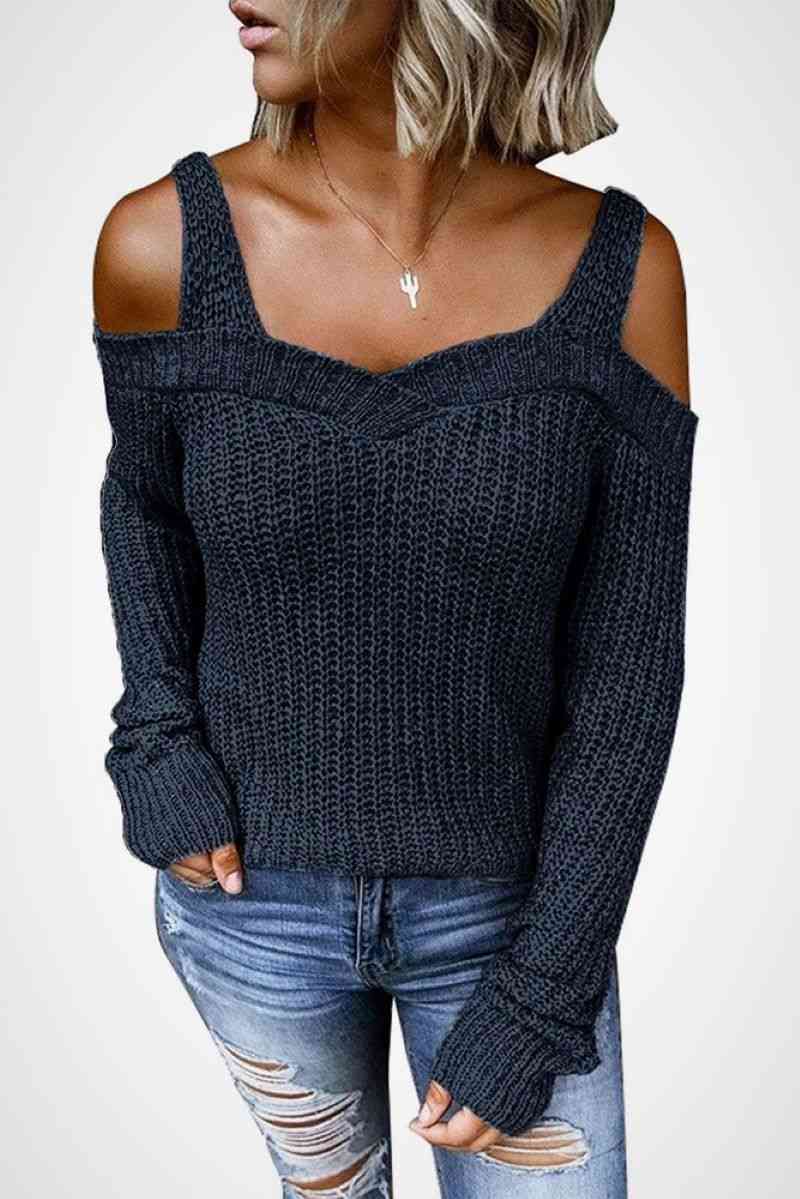 Long Sleeve Cold Shoulder Sweater - Love culture store