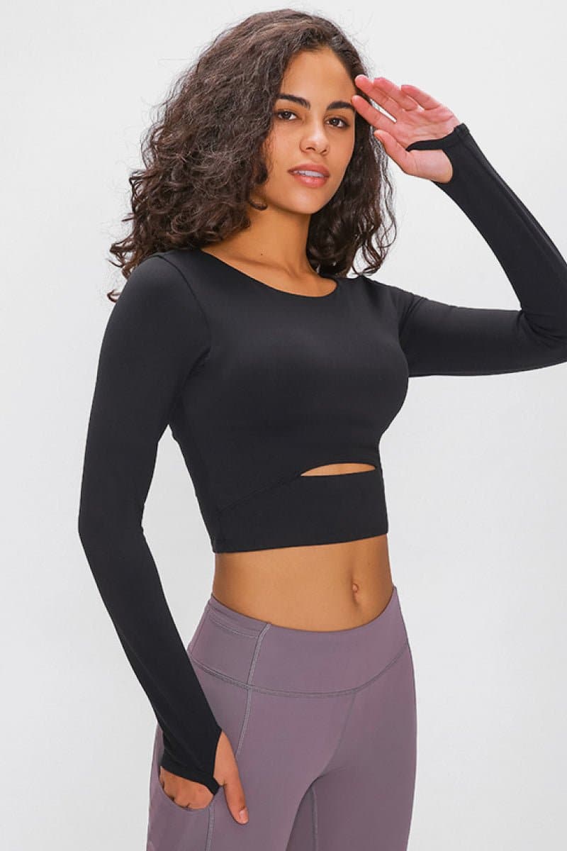Long Sleeve Cropped Top With Sports Strap - Love culture store