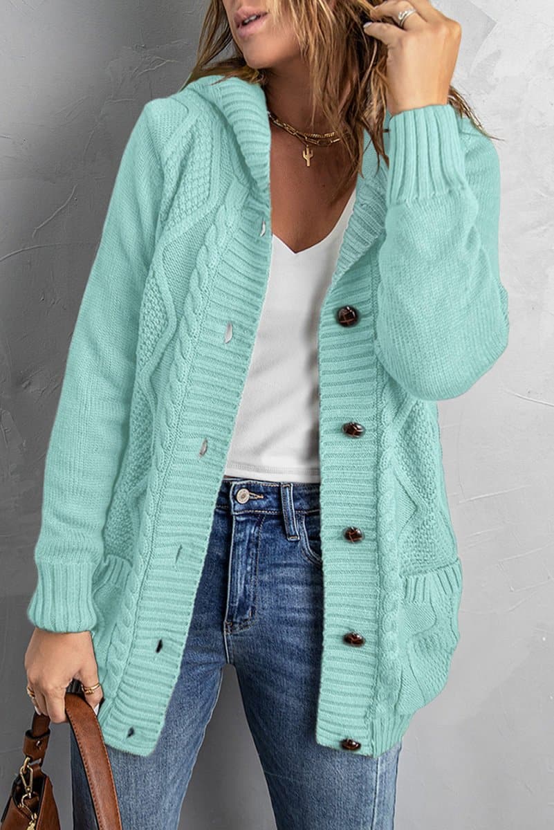 Mixed Print Button Front Hooded Cardigan - Love Culture