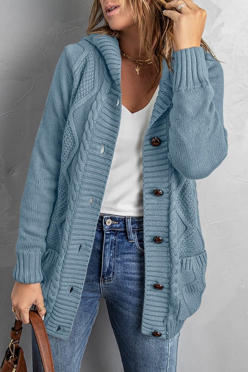 Mixed Print Button Front Hooded Cardigan - Love Culture