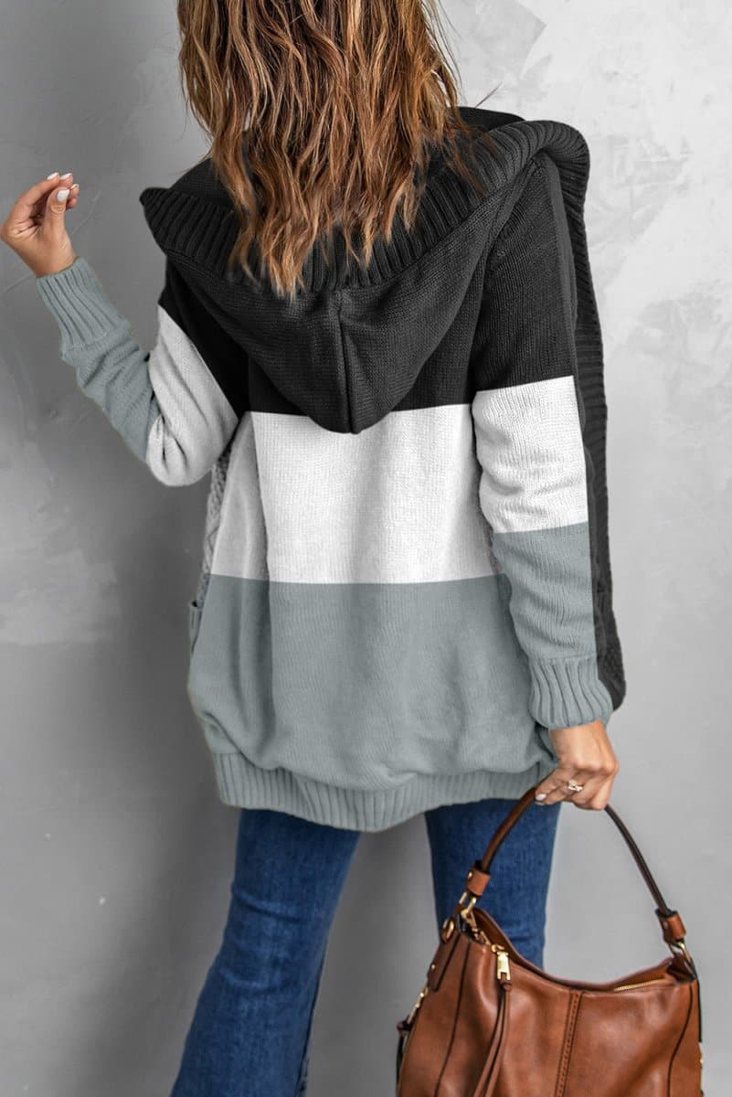 Mixed Print Button Front Hooded Cardigan - Love Culture