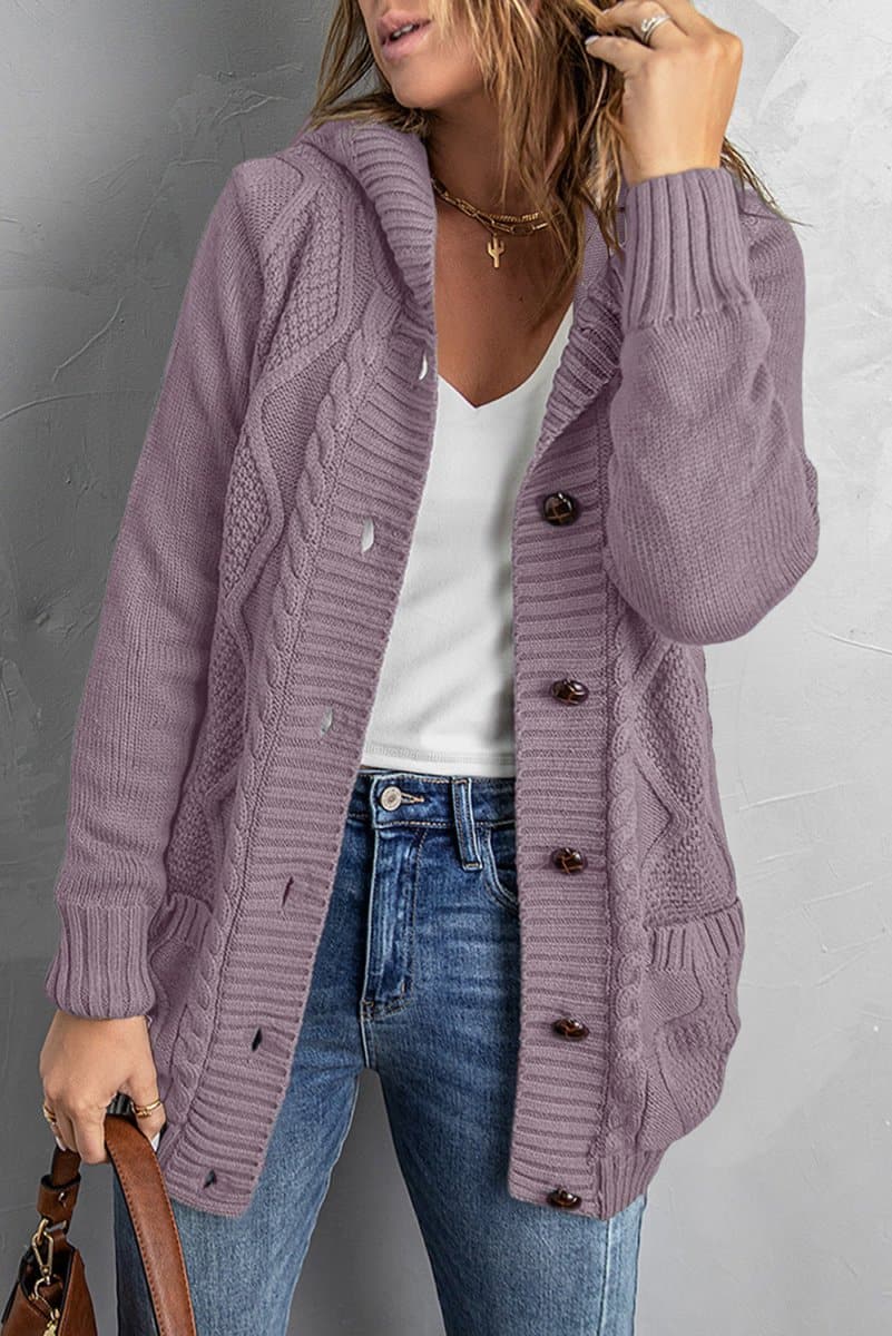 Mixed Print Button Front Hooded Cardigan - Love Culture