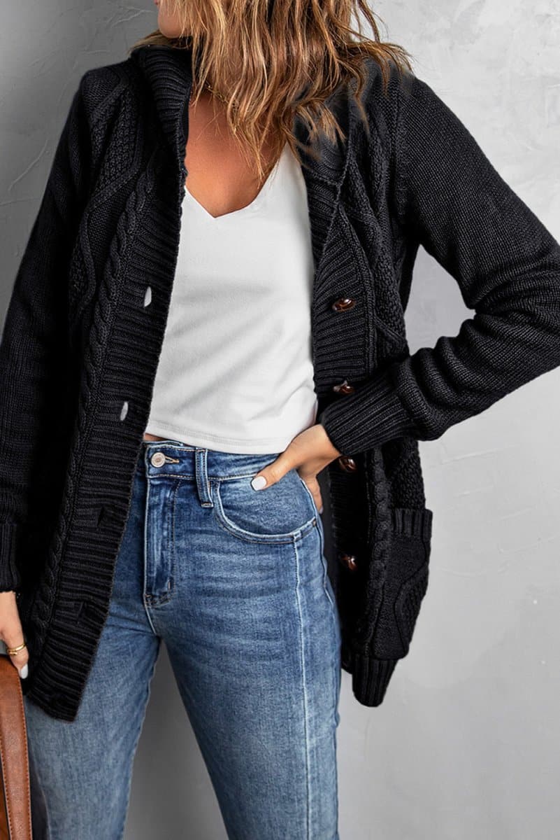 Mixed Print Button Front Hooded Cardigan - Love Culture