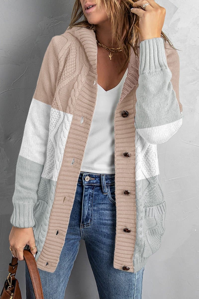 Mixed Print Button Front Hooded Cardigan - Love Culture