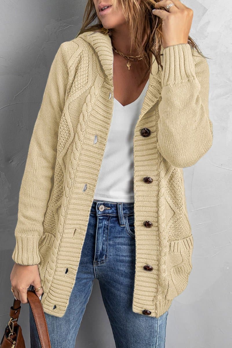 Mixed Print Button Front Hooded Cardigan - Love Culture
