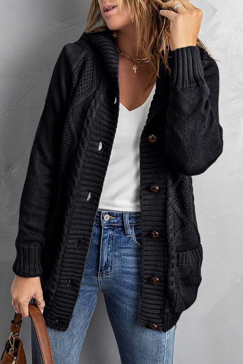 Mixed Print Button Front Hooded Cardigan - Love Culture