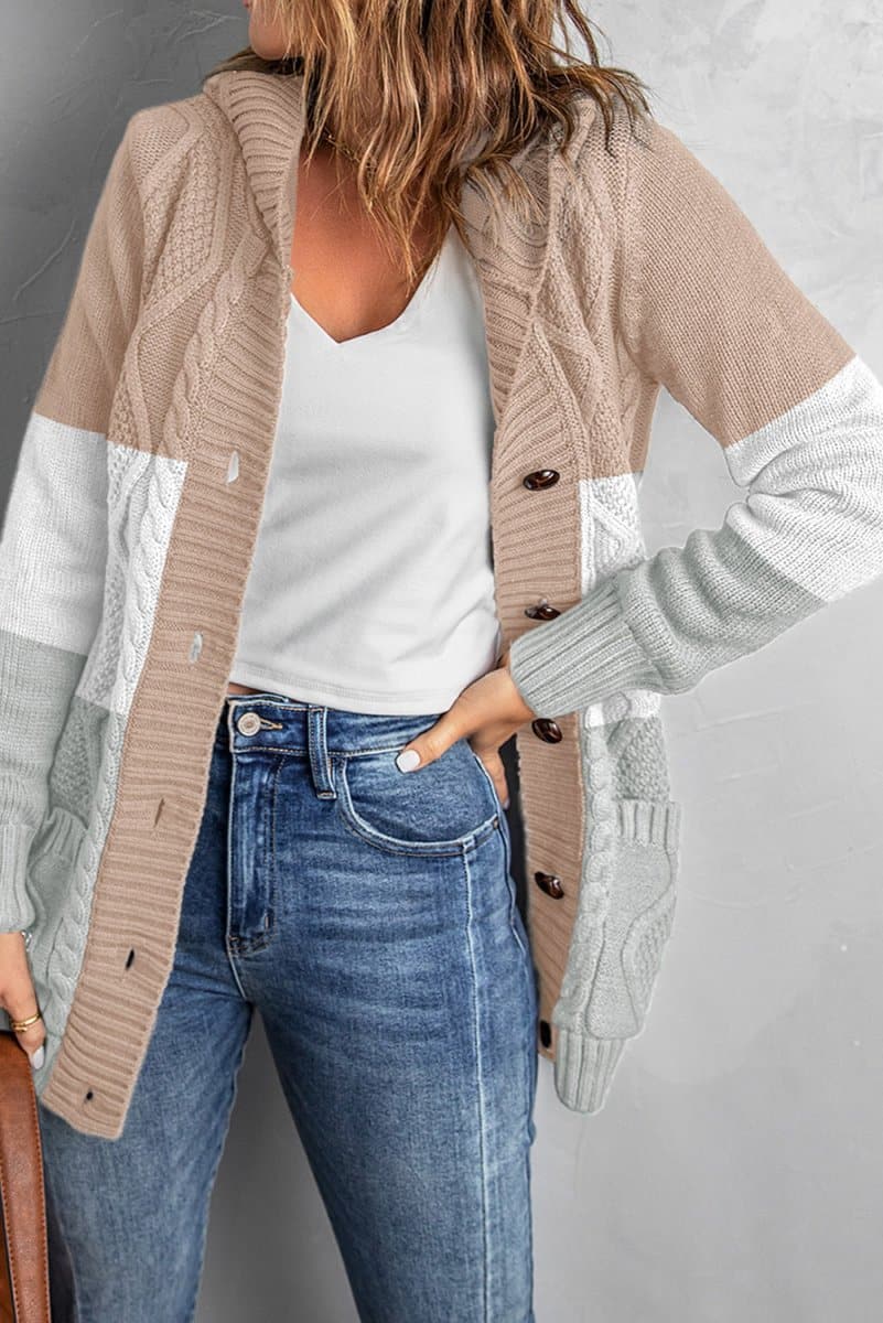 Mixed Print Button Front Hooded Cardigan - Love Culture