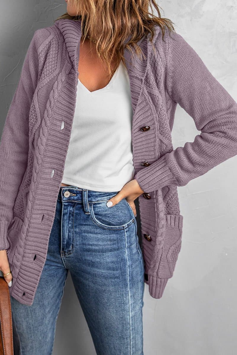 Mixed Print Button Front Hooded Cardigan - Love Culture