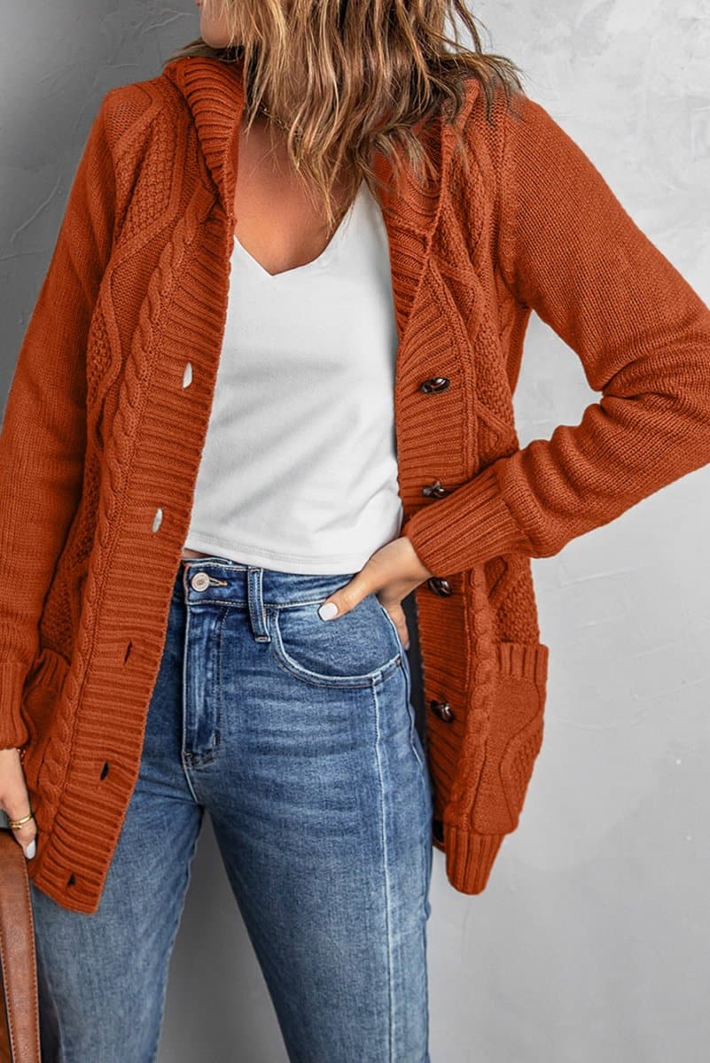 Mixed Print Button Front Hooded Cardigan - Love Culture