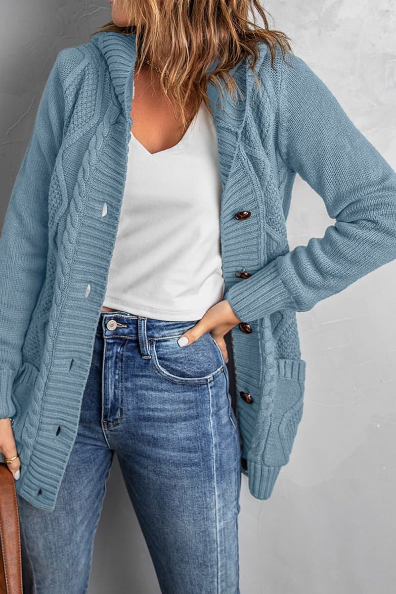 Mixed Print Button Front Hooded Cardigan - Love Culture