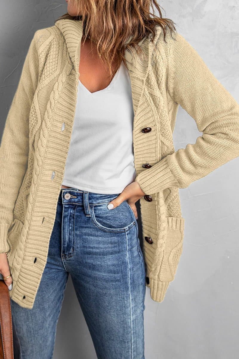 Mixed Print Button Front Hooded Cardigan - Love Culture