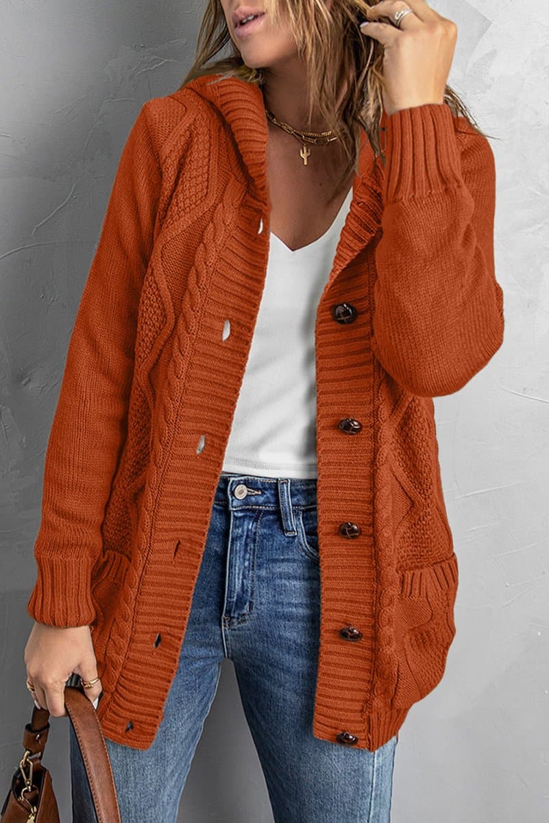 Mixed Print Button Front Hooded Cardigan - Love Culture