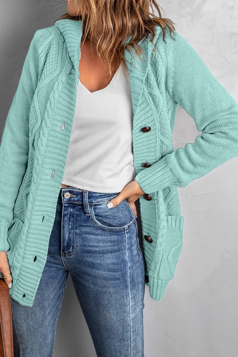 Mixed Print Button Front Hooded Cardigan - Love Culture