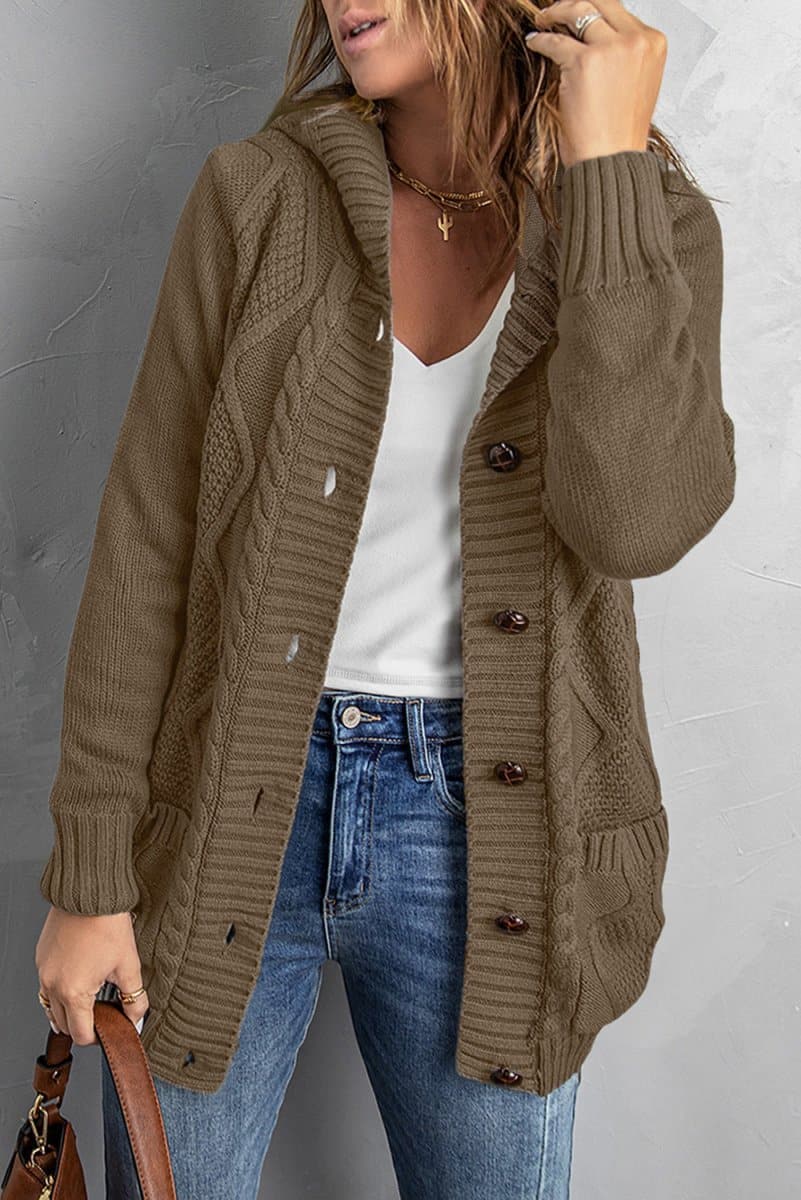 Mixed Print Button Front Hooded Cardigan - Love Culture