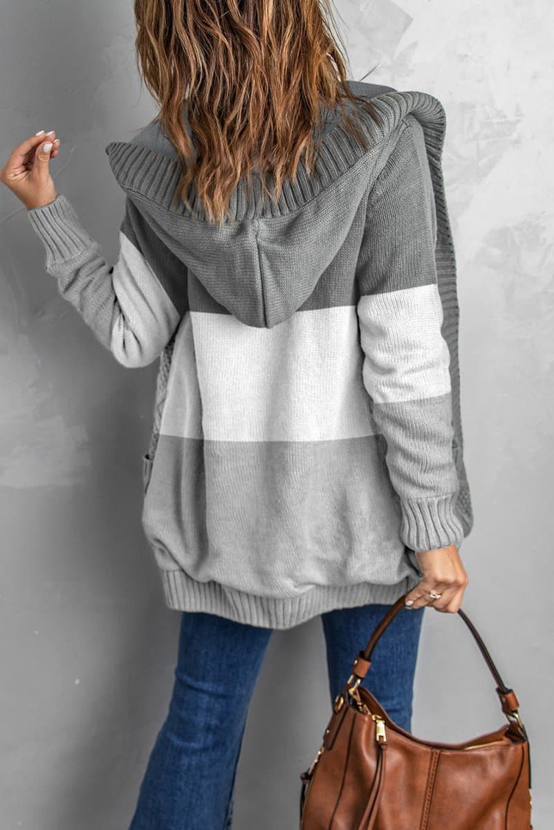 Mixed Print Button Front Hooded Cardigan - Love Culture