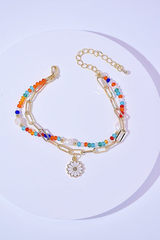 Multicolored Bead Double-Layered Charm Bracelet - Love Culture