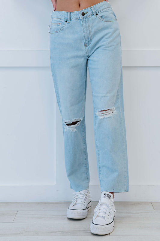 Muselooks Distressed Raw Hem Mom Jeans - Love culture store