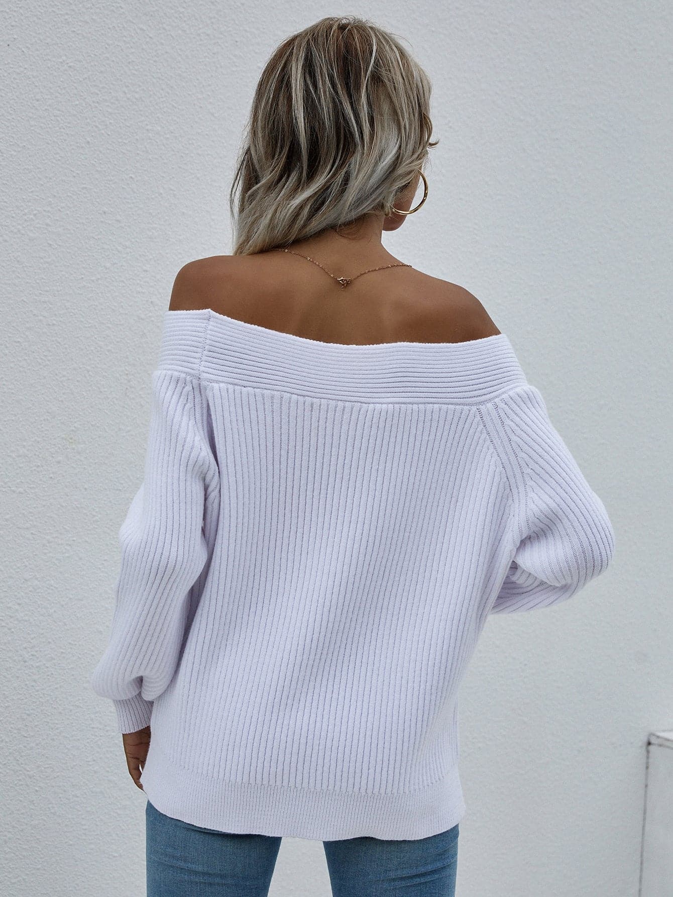 Off-Shoulder Rib-Knit Sweater - Love culture store