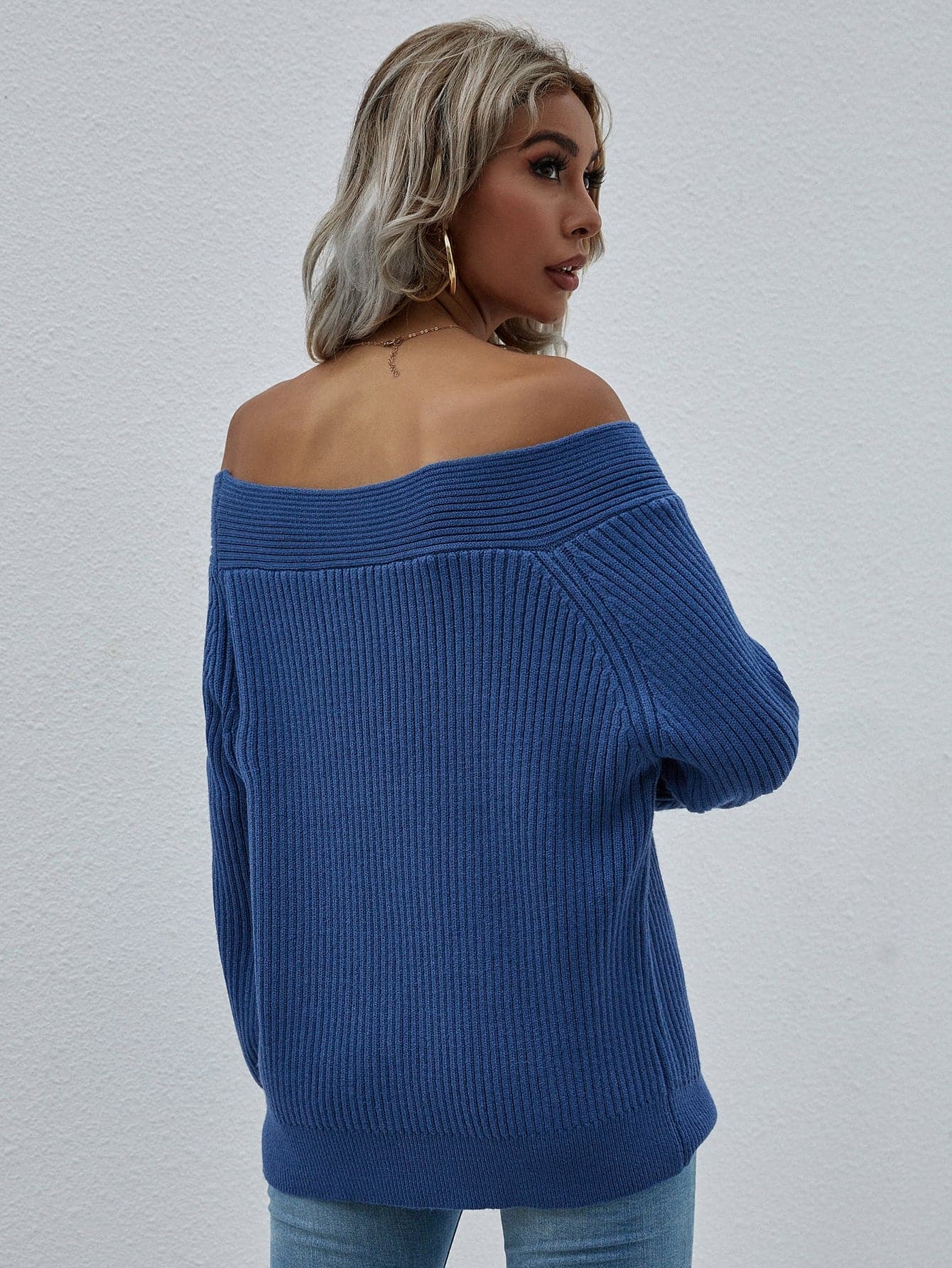 Off-Shoulder Rib-Knit Sweater - Love culture store